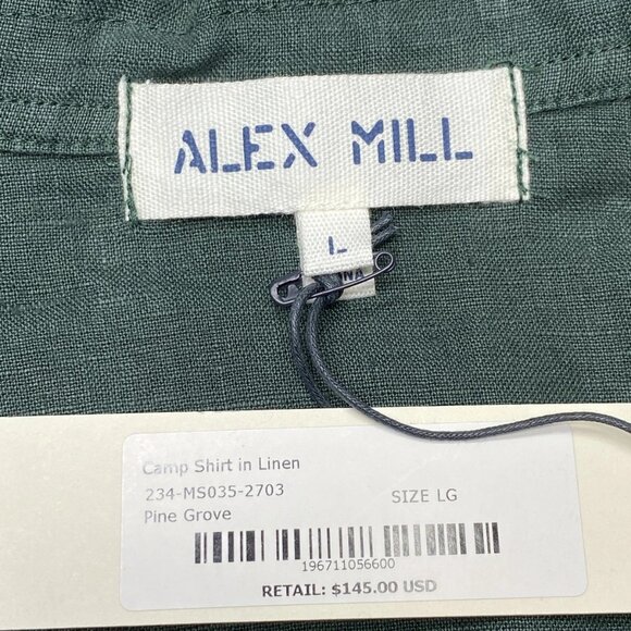 Alex Mill Men’s Camp Shirt Size L Pine Grove Green Linen Button-Down - Picture 5 of 10